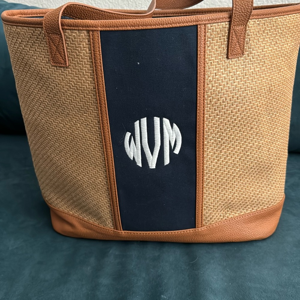 Thirty-One Dream Big Tote Bag Natural Straw new WVM are initials